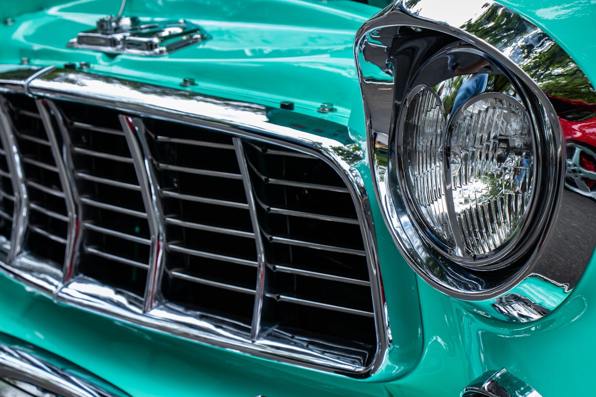 red and silver car grille