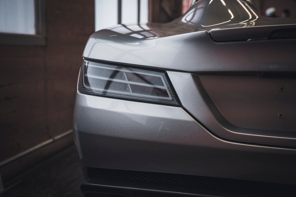 a close up of the front of a car