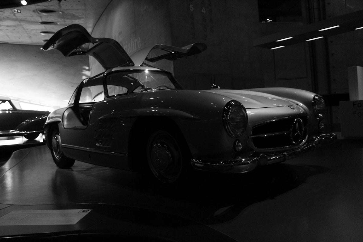 A classic mercedes-benz with gullwing doors