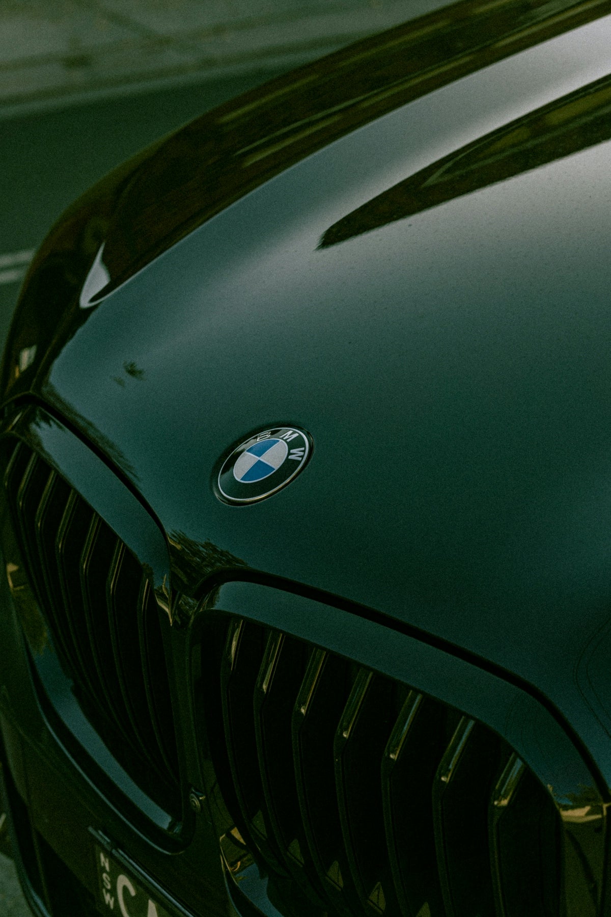 a close up of the front of a black car