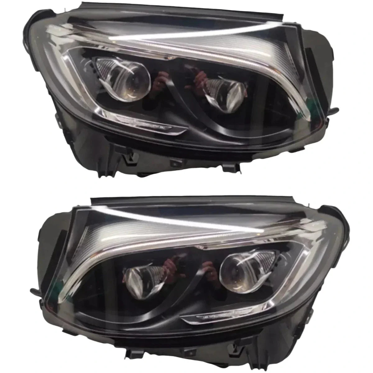Pair of reconditioned LED headlights for Mercedes-Benz GLC X253 2016-2019, black housing